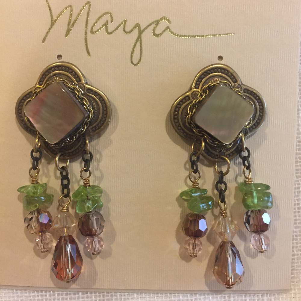 Maya Handmade Gemstone Clip Earrings